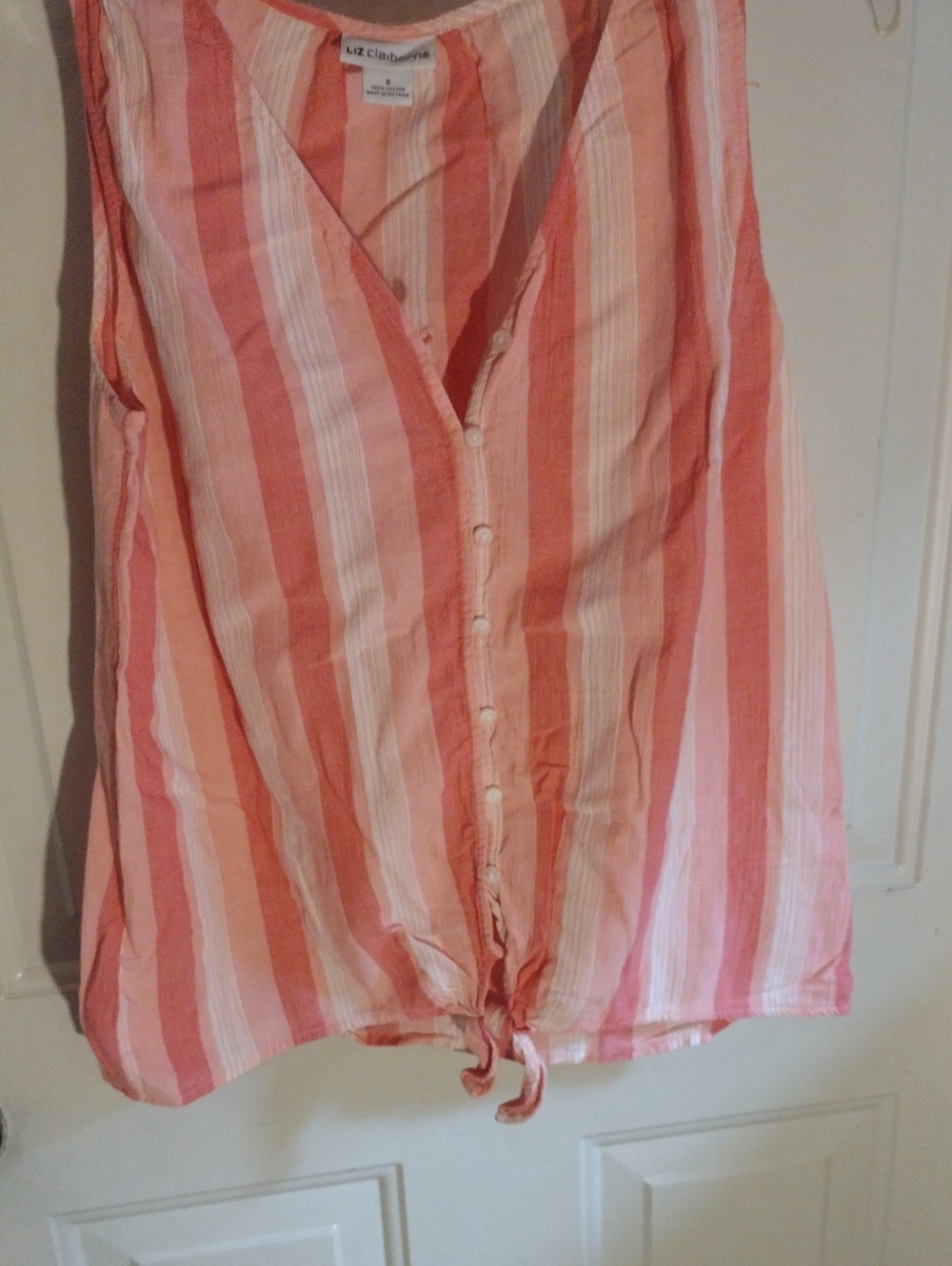 Liz Claiborne Coral and Cream Striped Button-Front Tie Tank